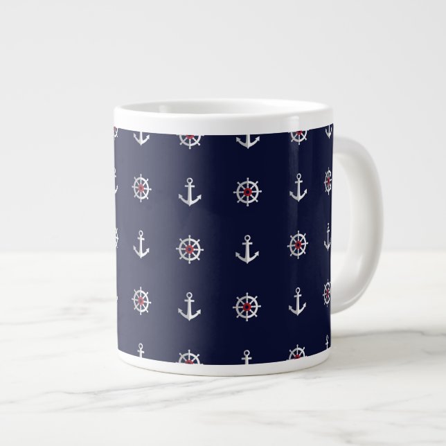 Taza De Café Gigante Modelo blanco y azul rojo del ancla (Derecha)