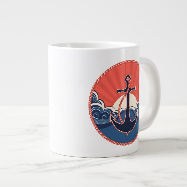 Taza De Café Gigante Modelo del ancla y de onda del mar (Derecha)