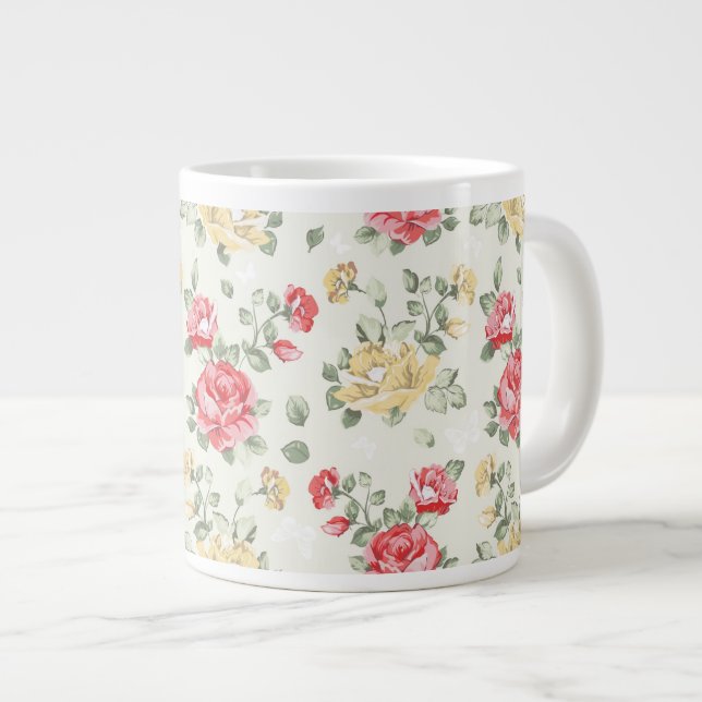 Taza De Café Gigante Modelo del papel pintado de la elegancia de rosas (Derecha)