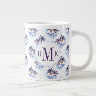 Taza De Café Gigante Modelo geométrico púrpura de la palmera de la