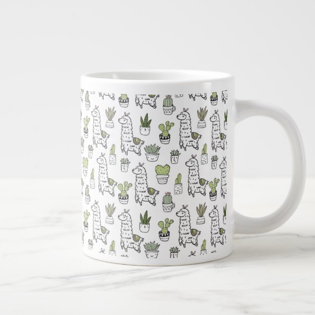 Taza De Café Gigante Modelo lindo de la alpaca y del cactus (Derecha)