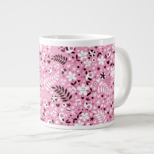 Taza De Café Gigante modelo rosado lindo de los pájaros y de las flores