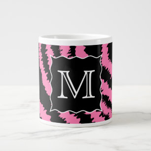 Taza De Café Gigante Modelo rosado y negro del monograma de encargo del