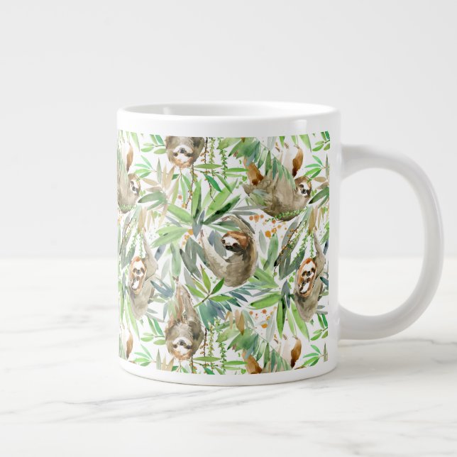 Taza De Café Gigante Modelo tropical de la pereza de la acuarela (Derecha)
