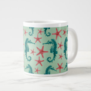 Taza De Café Gigante Modelo verde azulado 2 del Seahorse