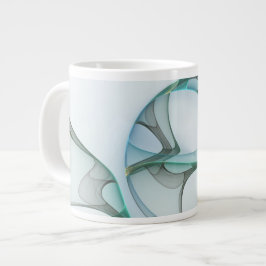 Taza De Café Gigante Modern Abstract Fractal Art Blue Turquoise Gray