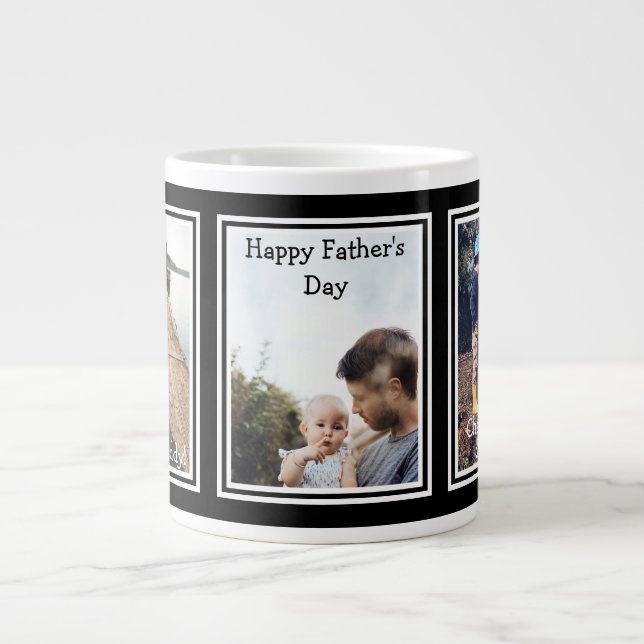 Taza De Café Gigante Modern Black 3 Photo Happy Father's Day (Frente)