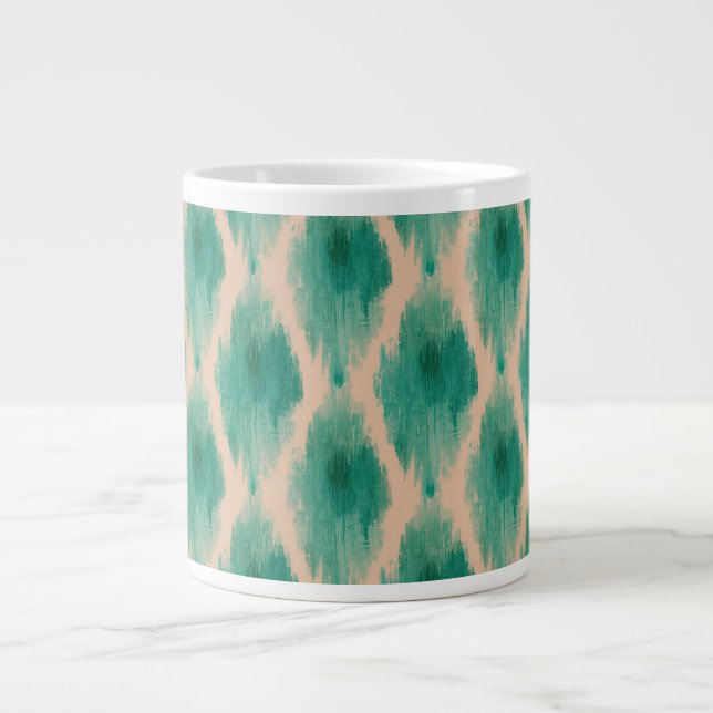 Taza De Café Gigante Modern Ikat Pattern Mug | Teal & Clay Boho Design (Frente)