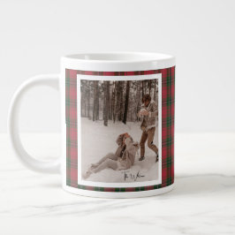 Taza De Café Gigante Modern Red Plaid Rustic 2 Photo Christmas Gift