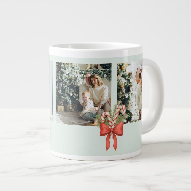 Taza De Café Gigante Modern Three-Photo Holiday Family Collage (Derecha)