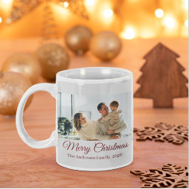 Taza De Café Gigante Modern Three-Photo Holiday Family Collage