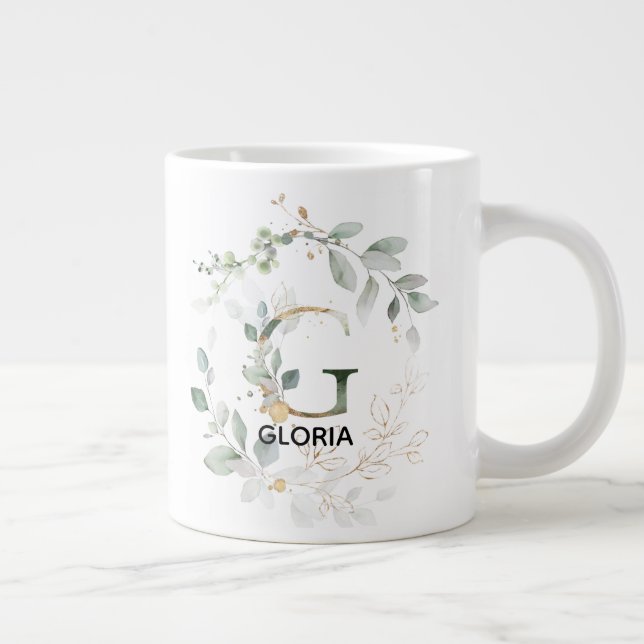 Taza De Café Gigante Moderna 'G' inicial con nombre verde (Derecha)