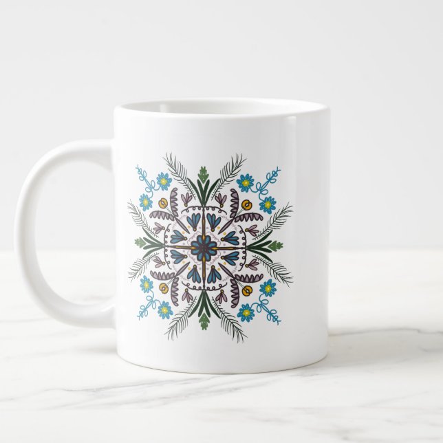Taza De Café Gigante Moderna vegetación floral Mandala Arte bohemio (Izquierda)