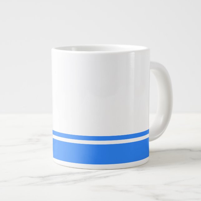 Taza De Café Gigante Modernas franjas de Carreras inferior azul brillan (Derecha)
