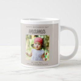 Taza De Café Gigante Moderno Beige-Mama Kids foto Día de la Madre