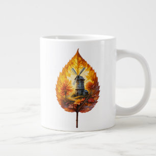 Taza De Café Gigante Molino de viento rústico en soplo de otoño