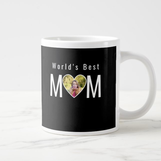 Taza De Café Gigante Mom Photo in Black Heart Frame Modern Text (Derecha)