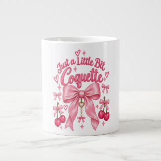 Taza De Café Gigante Monada Rosa Coqueta Lazo Cereza Estética Femenina