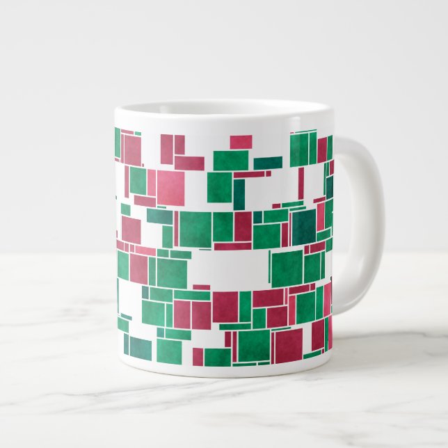Taza De Café Gigante Mondrian Navidades rojos y verdes audaces modernos (Derecha)