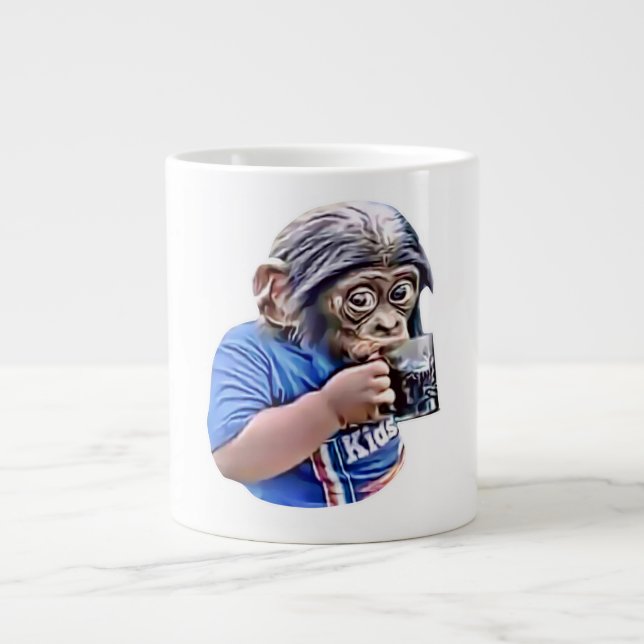 Taza De Café Gigante Monkey Kid Bebiendo un meme gracioso (Frente)