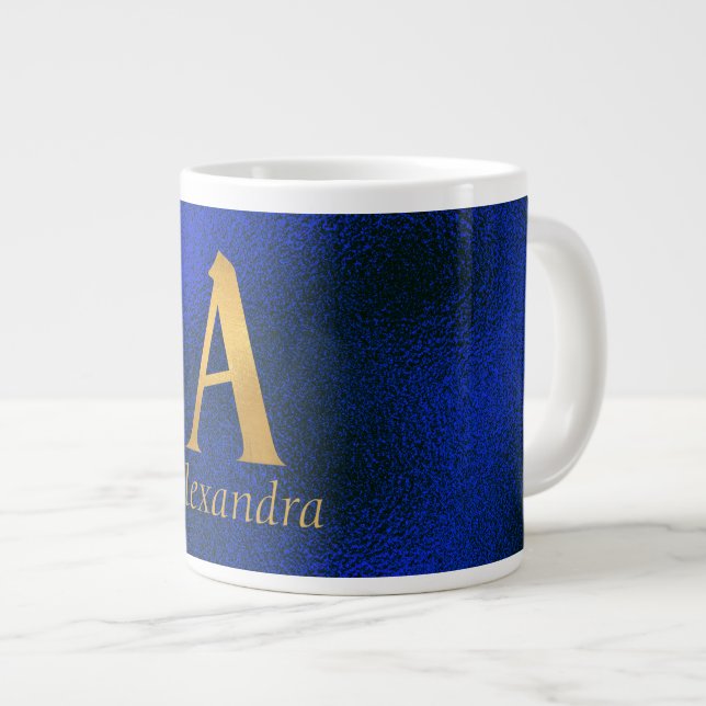 Taza De Café Gigante Monograma A azul y oro metálico (Derecha)
