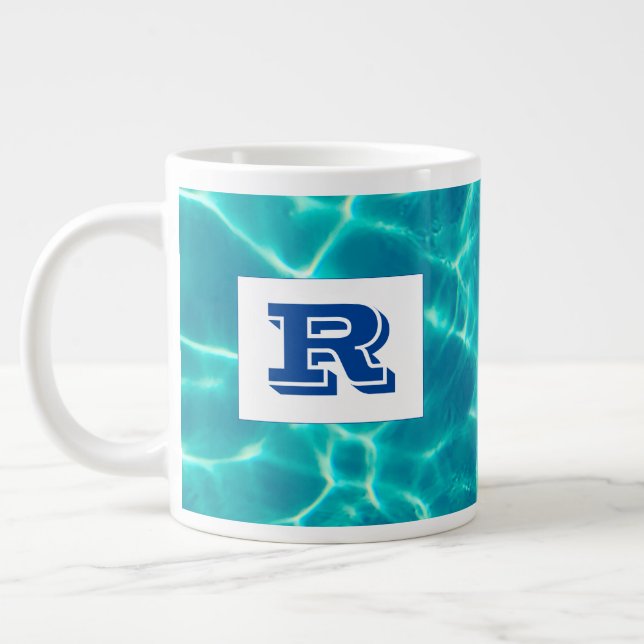 Taza De Café Gigante Monograma azul negrita grande, agua de piscina Ver (Izquierda)