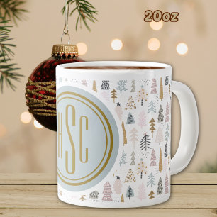 Taza De Café Gigante Monograma, Big 20oz. Árboles de invierno rústicos