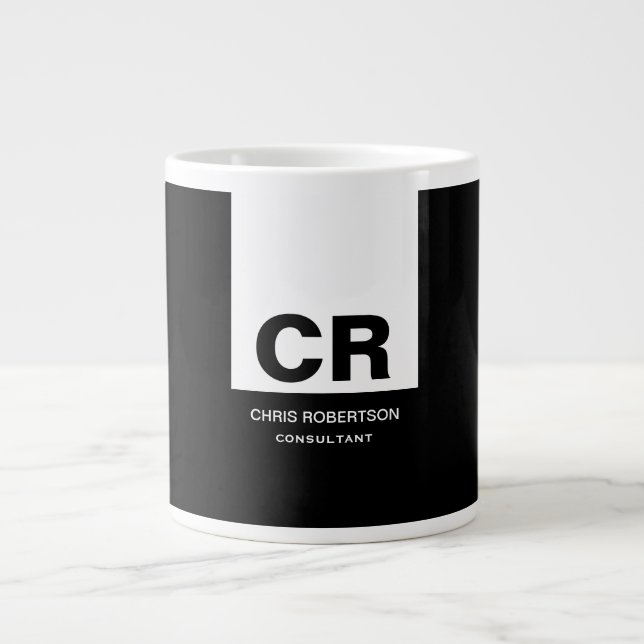 Taza De Café Gigante Monograma blanco negro Crear regalo Personalizado (Frente)