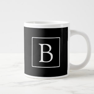 Taza De Café Gigante Monograma Clásico Simple Negro con Texto Blanco
