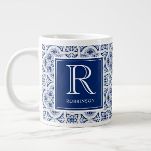 Taza De Café Gigante Monograma con el nombre Blue Sicilian Tile