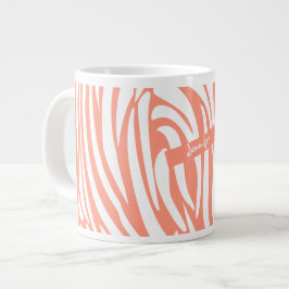 Taza De Café Gigante Monograma Coral rosa Rayado Patrón de cebra trendy