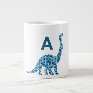 Taza De Café Gigante Monograma de Dinosaurio Azul