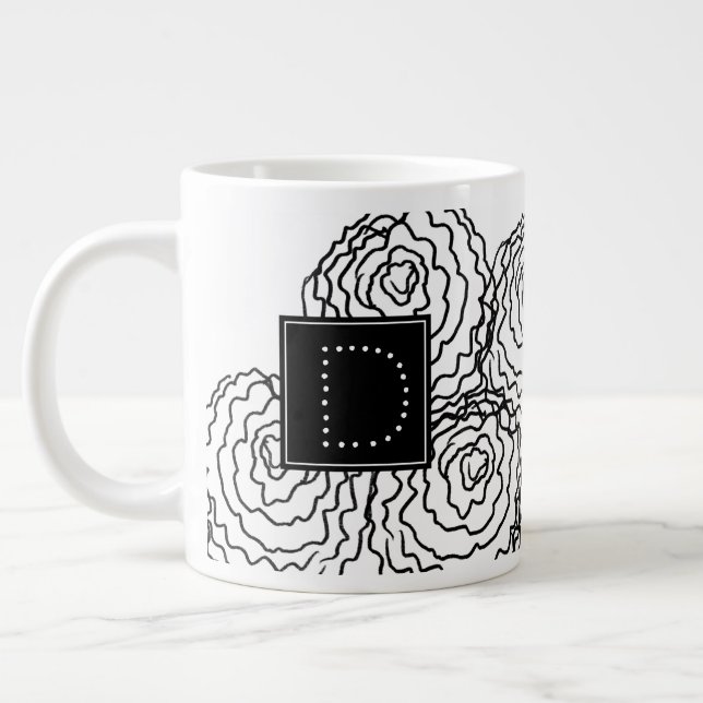 Taza De Café Gigante Monograma de doodle dibujado a mano floral de clav (Izquierda)