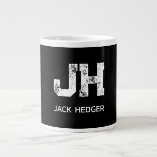 TAZA DE CAFÉ GIGANTE MONOGRAMA DE DOS LETRAS BLANCO MINIMALISTA NOMBRE