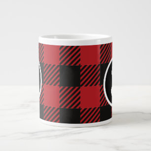 Taza De Café Gigante Monograma de juego de búfalo rojo y negro personal