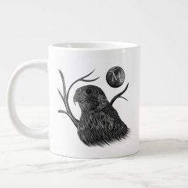 Taza De Café Gigante Monograma de la luna llena del halcón