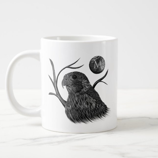 Taza De Café Gigante Monograma de la luna llena del halcón (Izquierda)