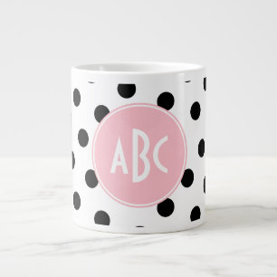 Taza De Café Gigante Monograma de lunares rosados blancos y negros