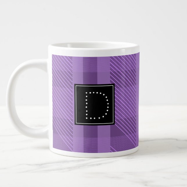 Taza De Café Gigante Monograma de patrón de rayas violetas (Izquierda)