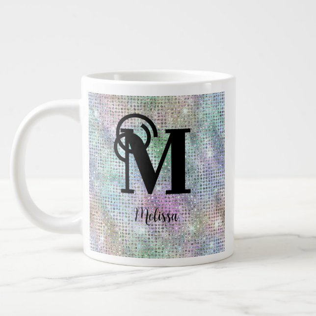 Taza De Café Gigante Monograma de Purpurina estampado en el pasto moder (Izquierda)