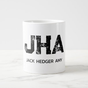 TAZA DE CAFÉ GIGANTE MONOGRAMA DE TRES LETRAS NEGRO MINIMALISTA NOMBRE 