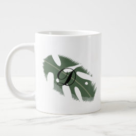 Taza De Café Gigante Monograma de vegetación de hoja de Monstera mínima