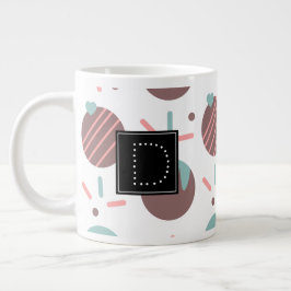 Taza De Café Gigante Monograma del patrón de confetti cardíaco rociado 