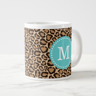 Taza De Café Gigante Monograma del Personalizado de impresión turquesa