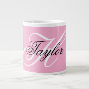 Taza De Café Gigante Monograma elegante en negro y blanco rosa