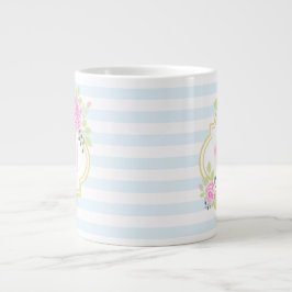 Taza De Café Gigante Monograma Fancy Rosa Rosa Rosa Rosa Azul Jumbo Mug