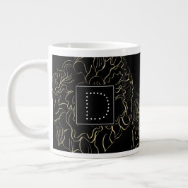 Taza De Café Gigante Monograma Floral de Clavel Minimalista Dibujado a 