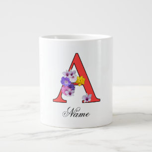 Taza De Café Gigante Monograma Floral Personalizado A + Nombre