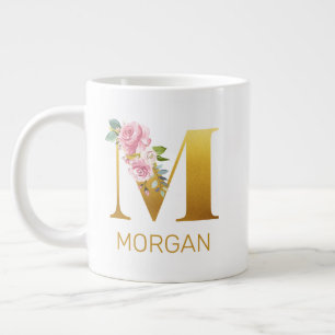 Taza De Café Gigante Monograma floral Personalizado Botánico Inicial