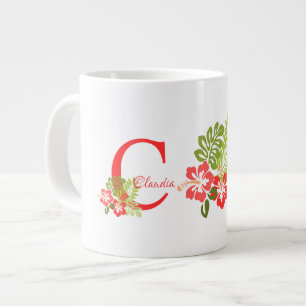 Taza De Café Gigante Monograma Flores tropicales Jumbo Mug